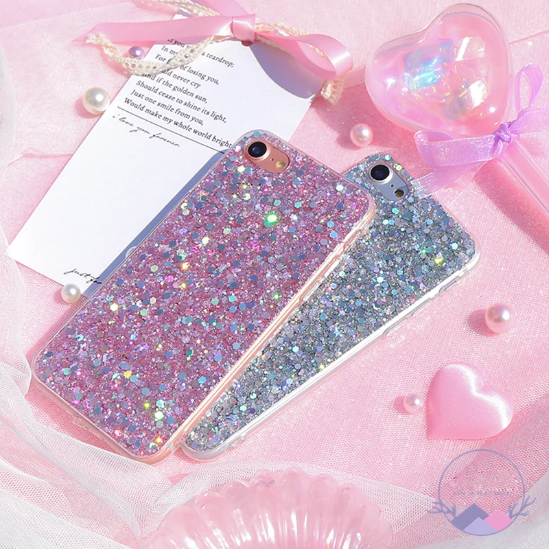 Коке для IPhone X 8 Plus Корейский Блеск блестка блестящие пайетки противоударный