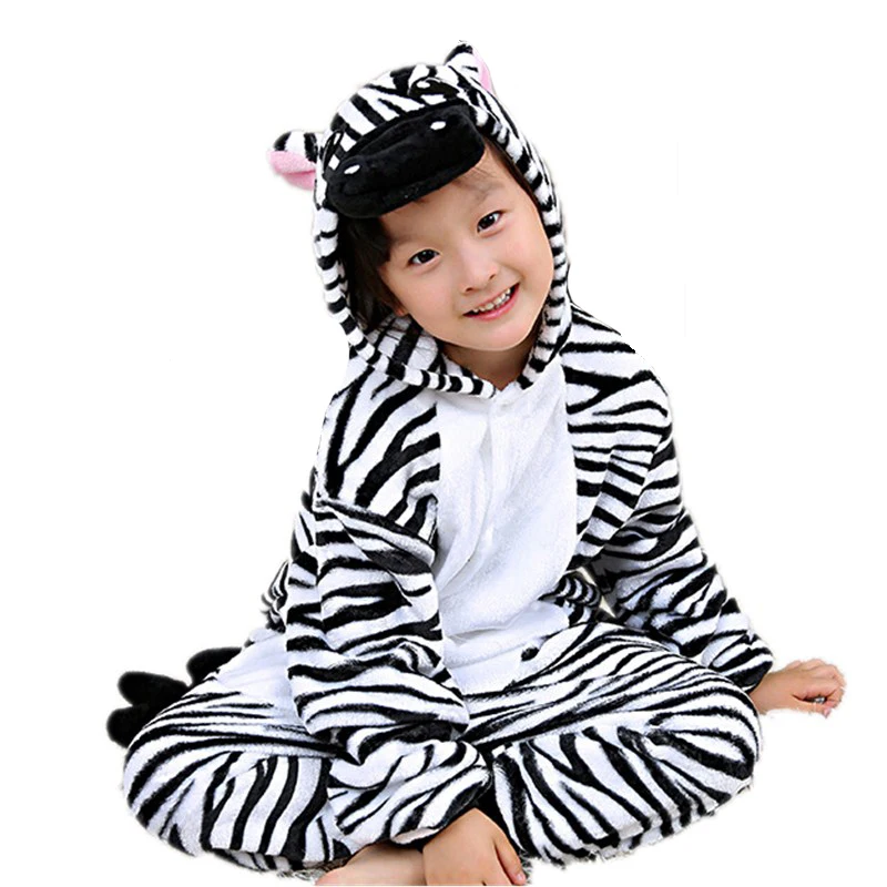 Фантастические Зебра детские комбинезоны кигуруми мультфильм мягкие фланелевые