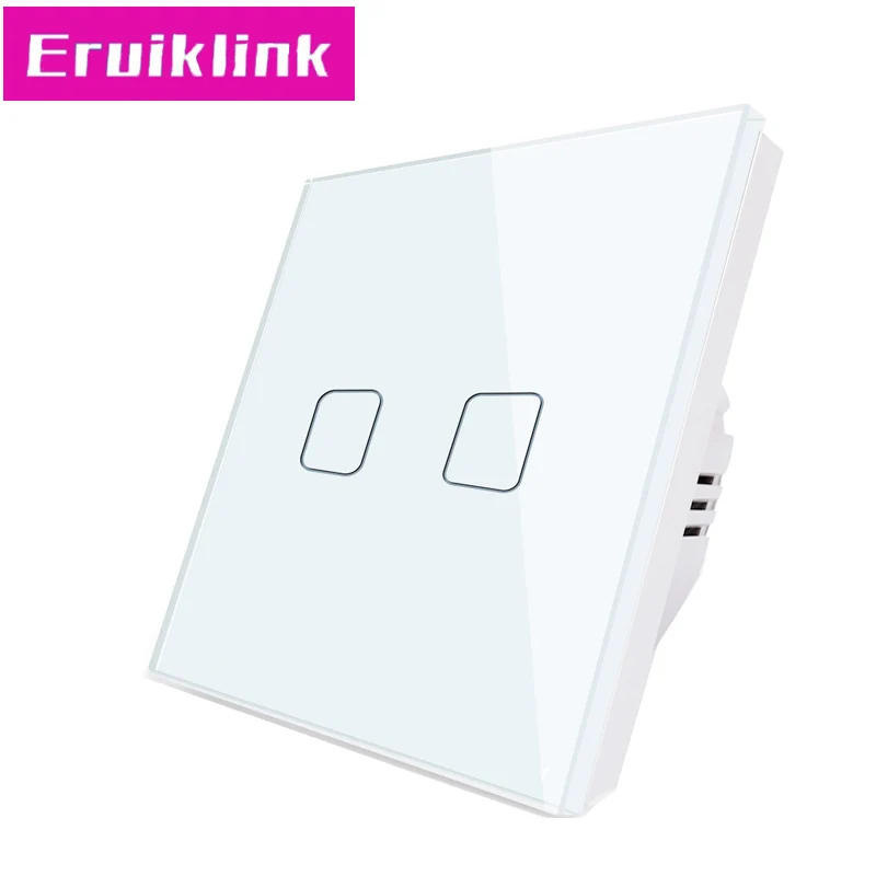 2gang switch white ЕС/Великобритания Стандартный сенсорный выключатель, 1/2/3 местный 1 позиционный с украшением в виде кристаллов Стекло 220 В настенный светильник выключатель не может быть с дистанционным управлением - Цвет: 2gang switch white
