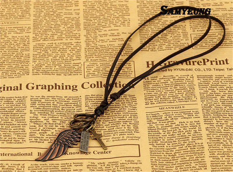 Мужские Длинные ожерелья Samyeung винтажные кожаные с крыльями ангела для лучших