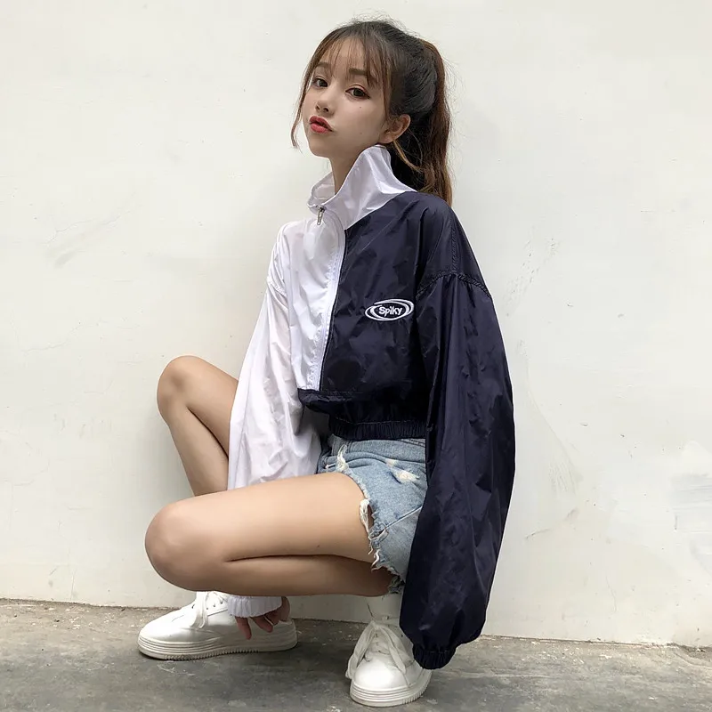 Демисезонная женская одежда в стиле Харадзюку Свободный укороченный топ пальто