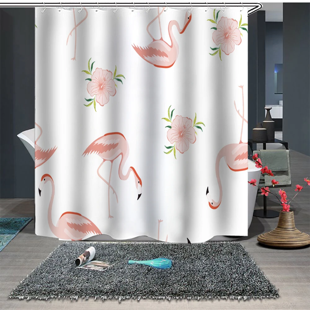 

На заказ занавески для душа Ванная комната занавески перегородки 1,5x1,8 м 1,8x1,8 м 1,8x2 м Цветочный Фламинго
