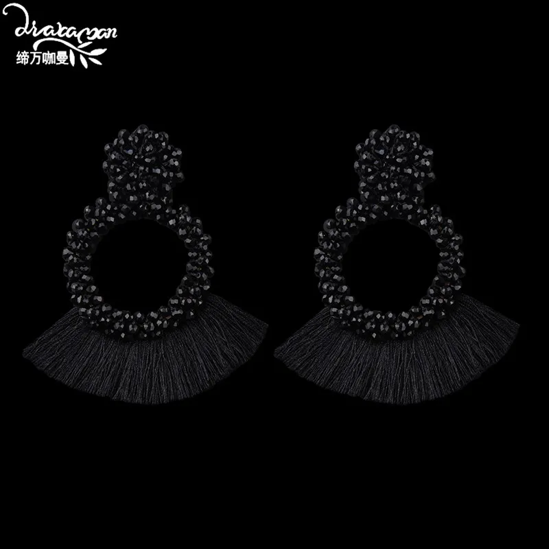 Dvacaman Boho кисточки бахрома висячие серьги женские Ручной работы Бусины Большие Подвески серьги большие массивные ювелирные изделия Аксессуары для ушей