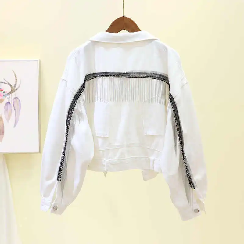 2019 Женская куртка бомбер Harajuku с кисточками женское розовое джинсовое пальто