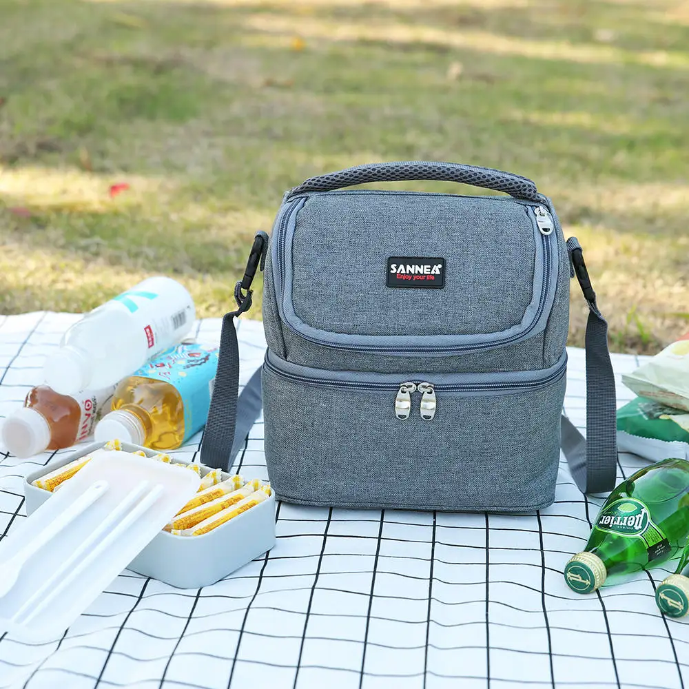 Gray SANNE 7L 600D матовый полиэстер Оксфорд двойной слойный кулер мешок изоляции льда пакет тепловой для хранения еды пикника путешествия мешок льда - Цвет: Gray