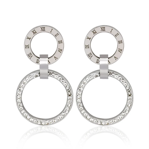 Platinum Plated QLZBAO большие круглые гвоздики серьги Мода геометрический Нержавеющая сталь в римском стиле серьги с числами для женские модные Кристаллы ювелирные изделия - Окраска металла: Platinum Plated