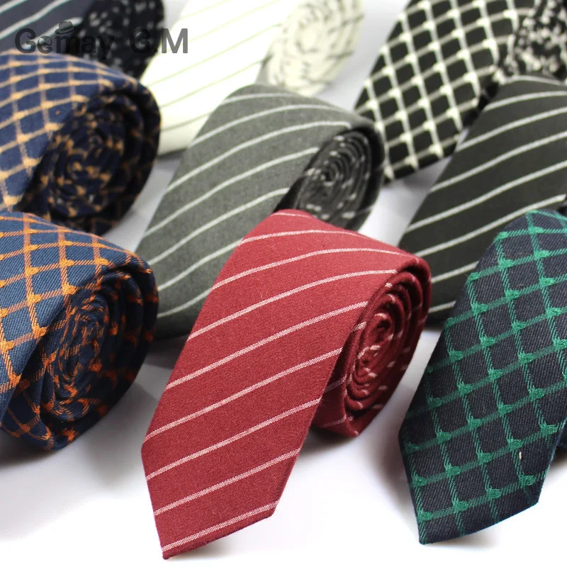 Fashion Casual Cotton Plaid Striped Mens Ties 6CM Narrow Wedding Business Skinny Necktie for Men Fresh Neck Tie Neckwear|necktie men|skinny