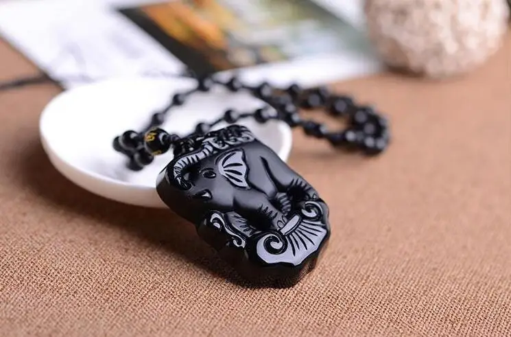 Новый натуральный черный обсидиан резной милый слон счастливые подвески