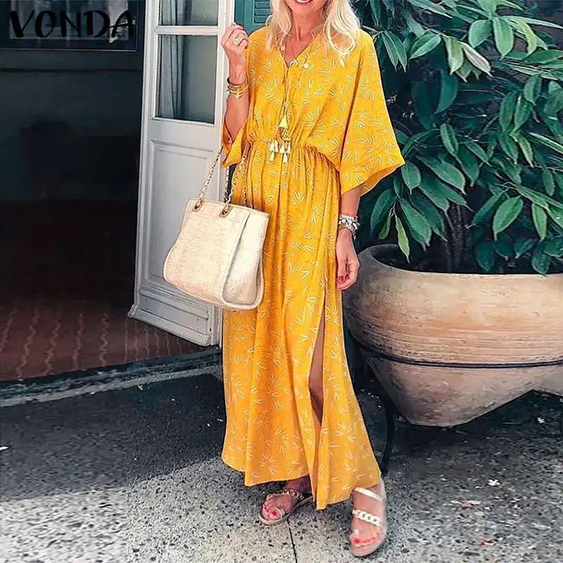VONDA летнее пляжное макси платье женское цветочный принт богемное длинное