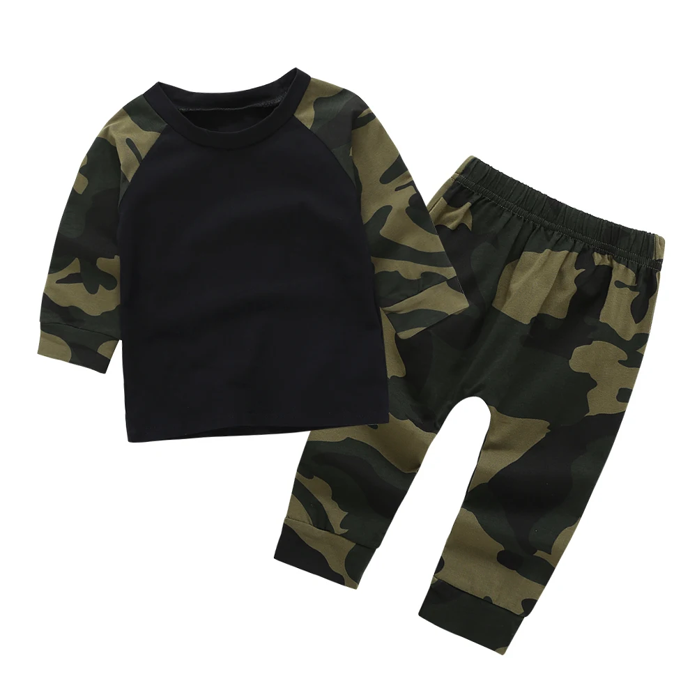 Лидер продаж одежда для маленьких мальчиков длинная футболка + штаны комплект из