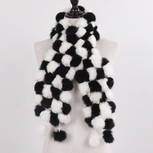 white black Женский зимний теплый шарф из натурального кроличьего меха, горячая распродажа, натуральный кроличий мех, шарф, женские шарфы из натурального меха, опт и розница - Цвет: white black
