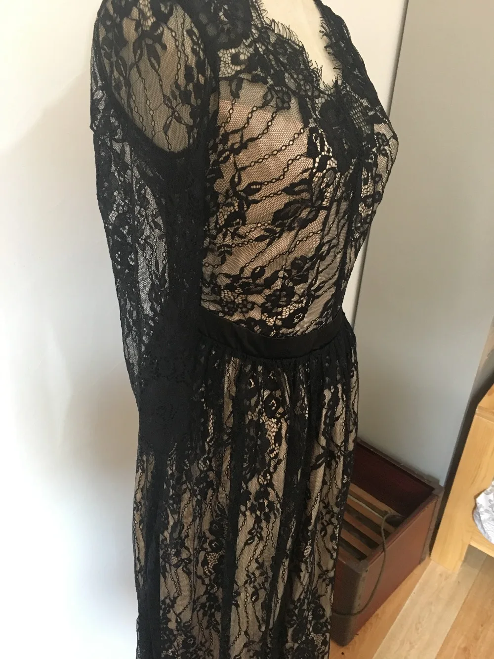 Женское длинное кружевное платье винтажное Черное для выпускного вечера модная