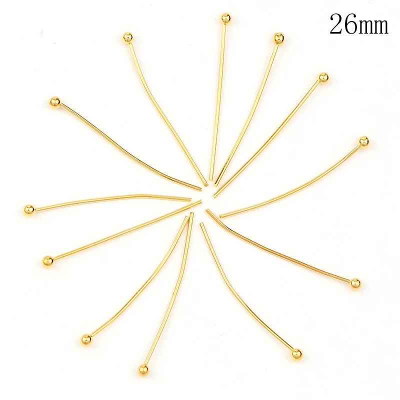 Gold 26mm 100pcs Заводские 20 мм 26 мм 30 мм 40 мм розовое золото, серебро, золото, античная бронза и белая K шариковая головка шпильки фурнитура DIY аксессуары для изготовления ювелирных изделий - Цвет: Gold 26mm 100pcs