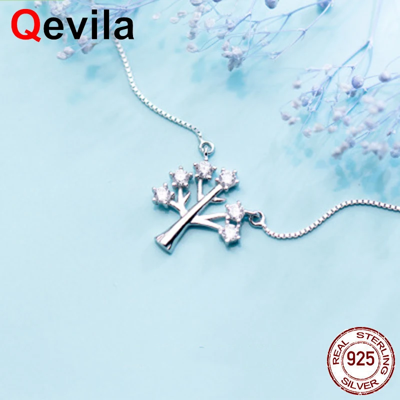 Qevila Новое поступление S925 Серебряный бриллиантовый кулон ожерелья для женщин снежное Дерево желаний колье до ключиц длинные цепочки ювелирные изделия подарок бохо