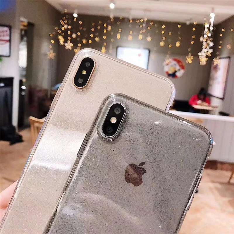 Блестящий силиконовый мягкий чехол для iPhone 6 S 7 8 Plus X 10 XR XS MAX прозрачный телефона