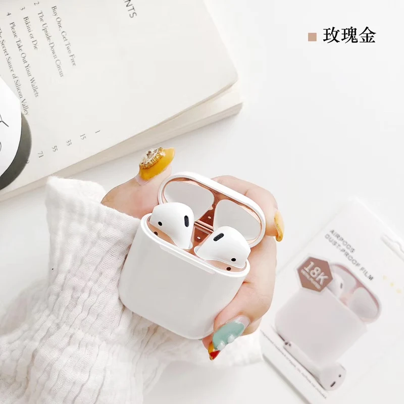 Роскошная металлическая пыль защита для Apple Airpods Чехол Аксессуар Защитная Наклейка кожа Bluetooth беспроводная гарнитура крышка
