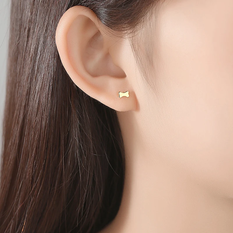 Новая мода 14k золотые серьги гвоздики с милыми животными собака &amp костяные
