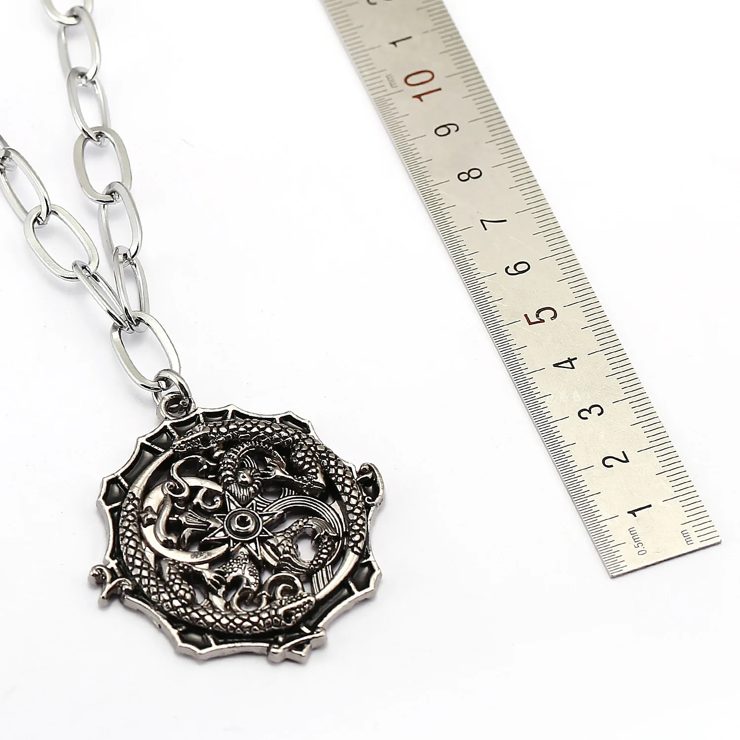 Round Dragon Totem Pendant Black Retro Punk Ethnic Wind Religious Necklace Fashion Long Cotton Rope Chain Hyperbole | Украшения и