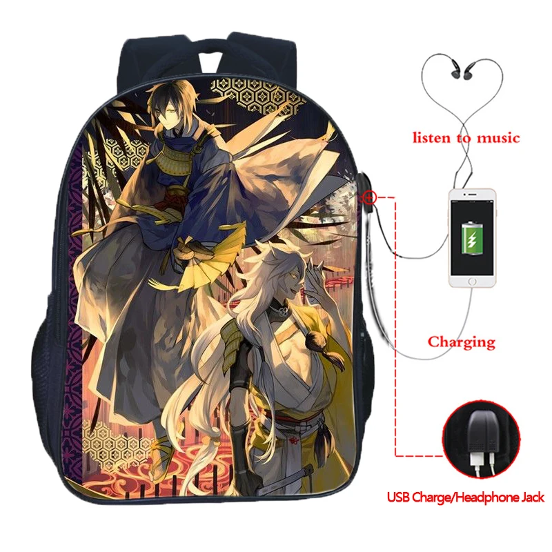Рюкзак Touken Ranbu с USB-зарядкой повседневный рюкзак для студентов школьный мальчиков
