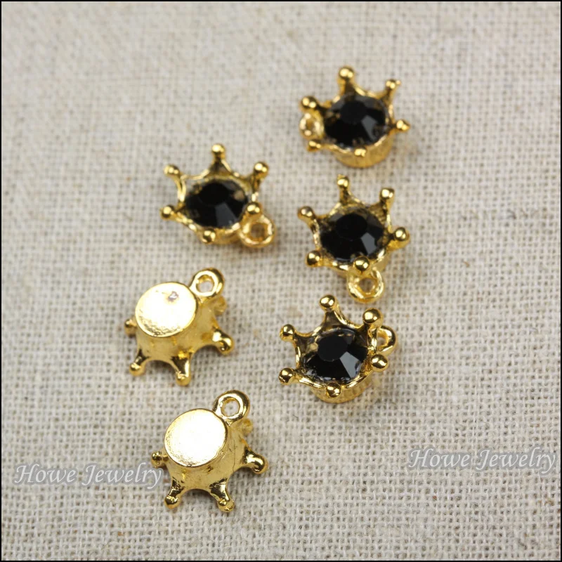 156 шт. винтаж корона с черным Rhinestone золотая цвет fit Браслет ожерелье DIY 3D Ювелирных