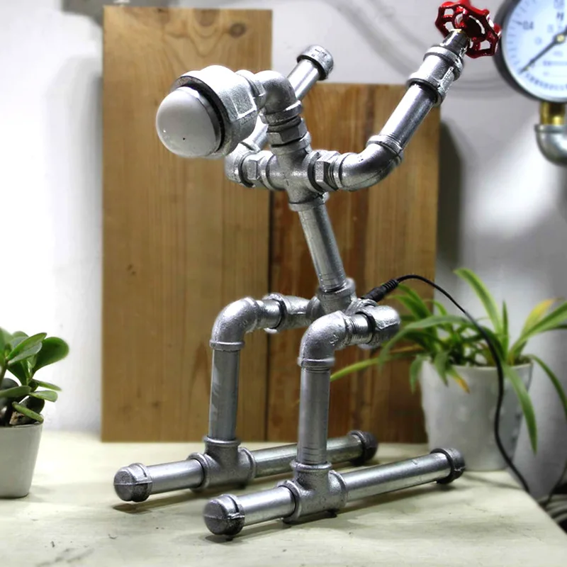 Ретро Лофт Промышленные ветер трубы робот рабочего украшения лампа прикроватная