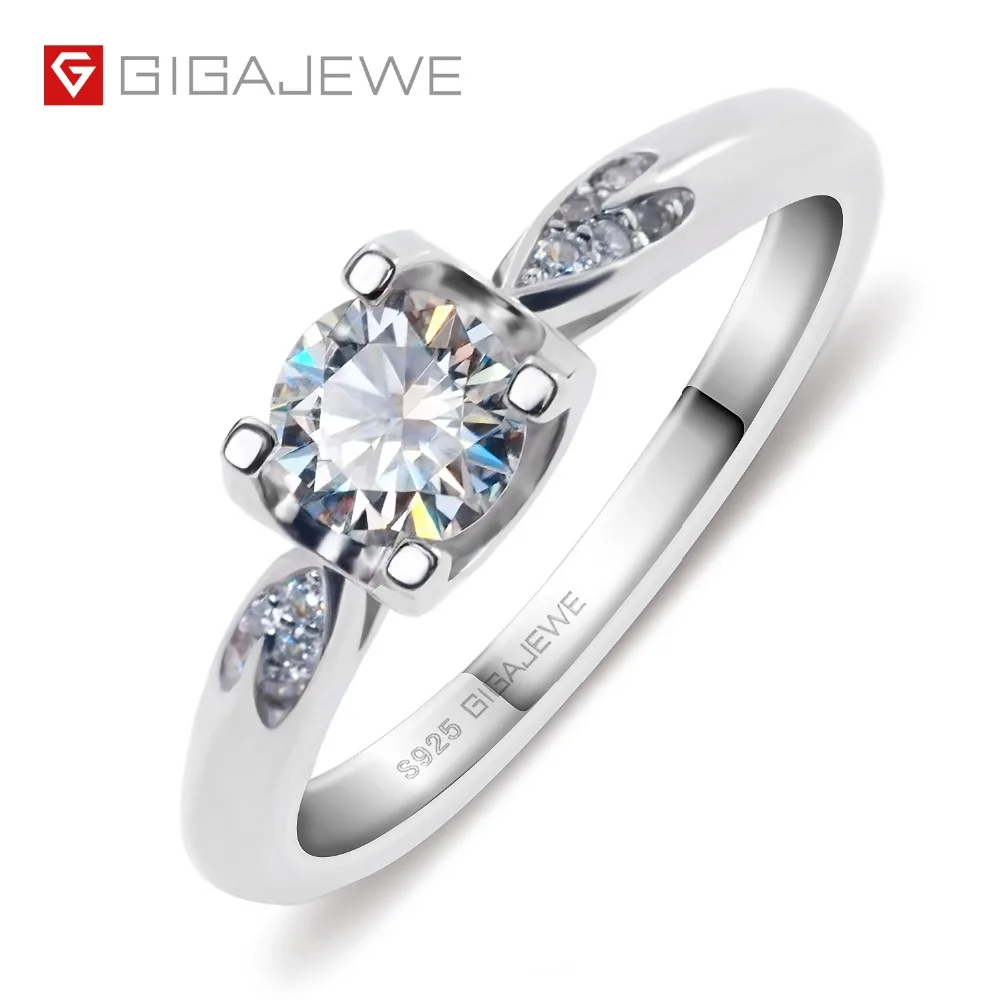 GIGAJEWE Moissanite кольцо 0.5ct VVS1 круглой огранки F цвет Лаборатория алмаз 925 серебряные ювелирные изделия символ любви женщина подружка Ухаживание подарок