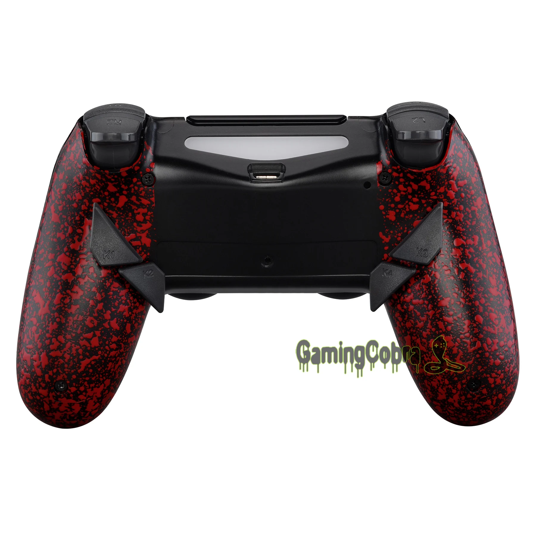 Текстурированная Красный рассвет программируемый Remap комплект для PS4 тонкий поляризационный фильтр Pro контроллер JDM 040/050/055 w/изготовленные на заказ задняя крышка в виде ракушки и 4 и пуговицами на спине