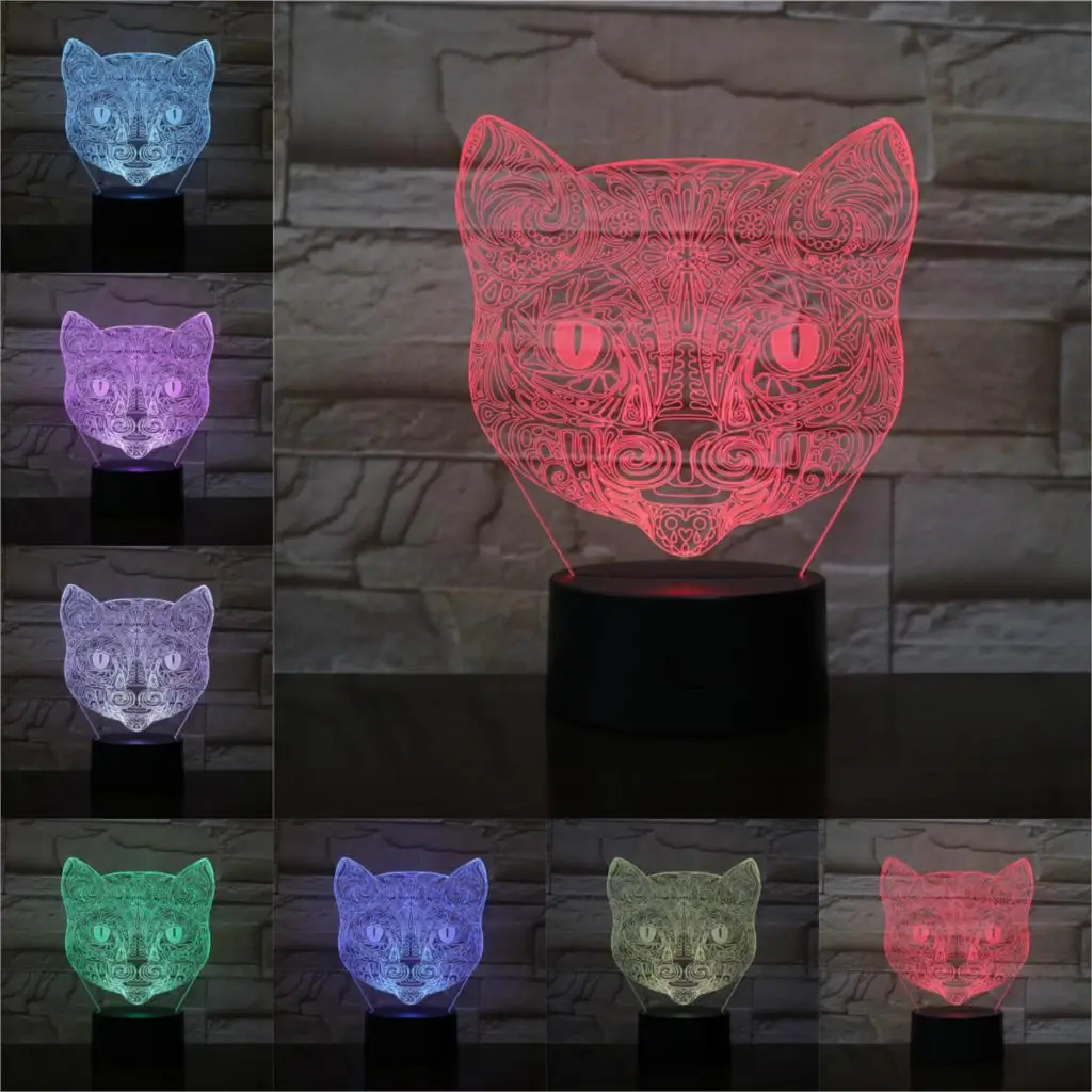 CAT 10 Милый кавайный котик 3D лампа животное Ночной светильник светодиодный USB гаджеты для настроения многоцветный светильник Настольная лампа для детей Детский подарок - Испускаемый цвет: CAT 10
