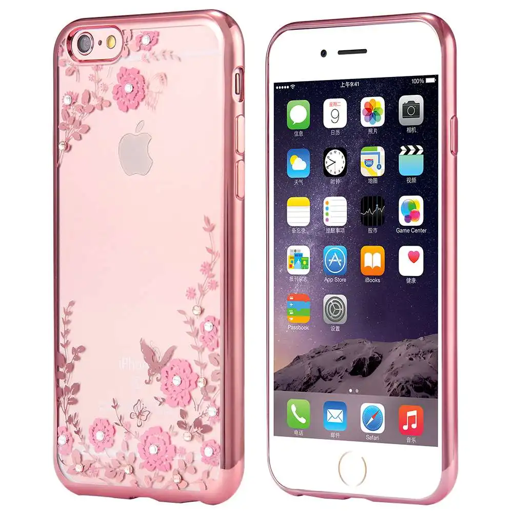 KISSCASE цветочным рисунком чехол для iPhone 7 6 6s 8 Plus X XS Max XR чехол на айфон 7 6s 6 8 Plus Case с сияющими блестками девчушки телефона чехол на айфон X XS Max XR плотная бампер Shell Сверхтонкий - Цвет: Rose Pink