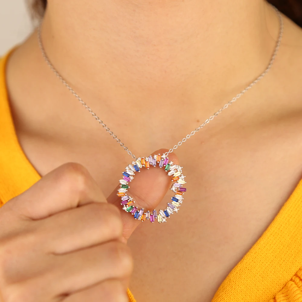 2020 New Collares Moana Filled Colored Cubic Zirconia Circle With Baguette Full Rainbow Cz Colorful Gorgeous Women Jewelry | Украшения и