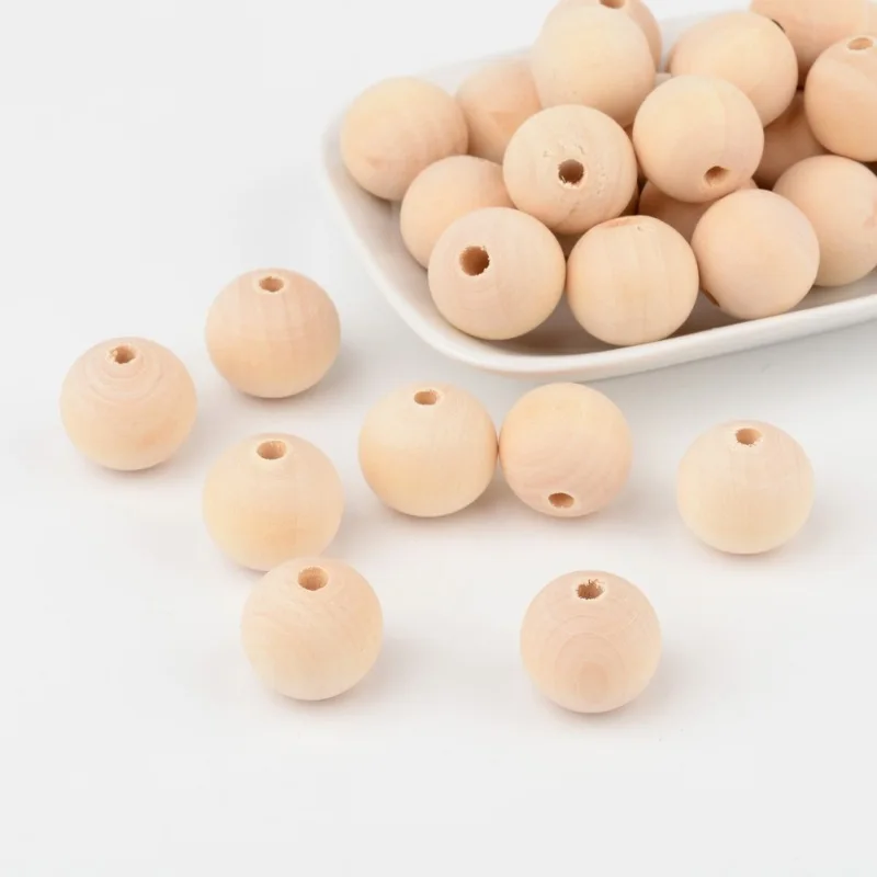 100pcs Wood Beads Round Bisque For DIY Jewelry Wooden Necklaces Bracelets Making Handicrafts Supplies 20x18mm Hole:4mm | Украшения и