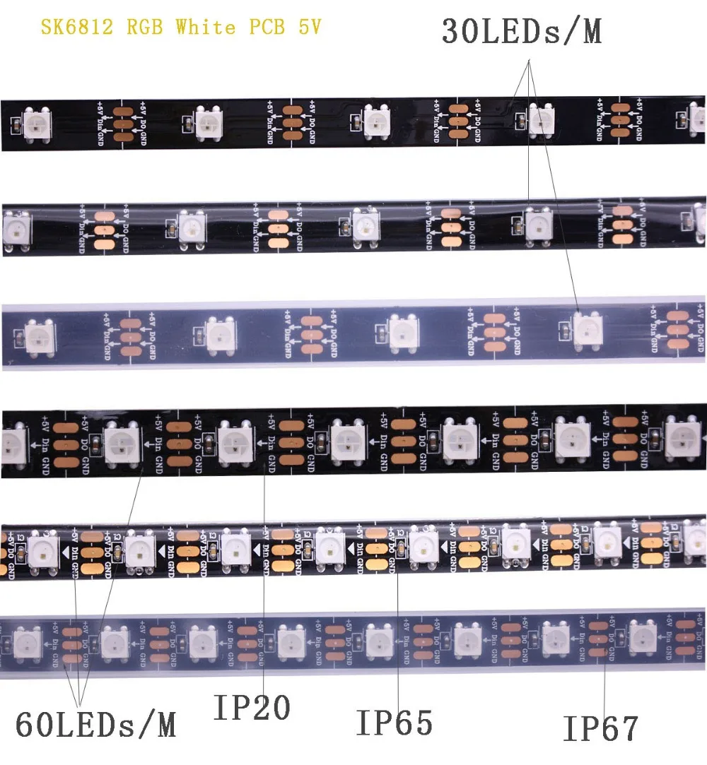 SK6812 RGB RGBW(аналогичный ws2812b) 4 в 1 1 М/4 м/5 м 30/60/144 светодиодов/пикселей/м; индивидуальная Адресуемая Светодиодная лента IP30/IP65/IP67 DC5V