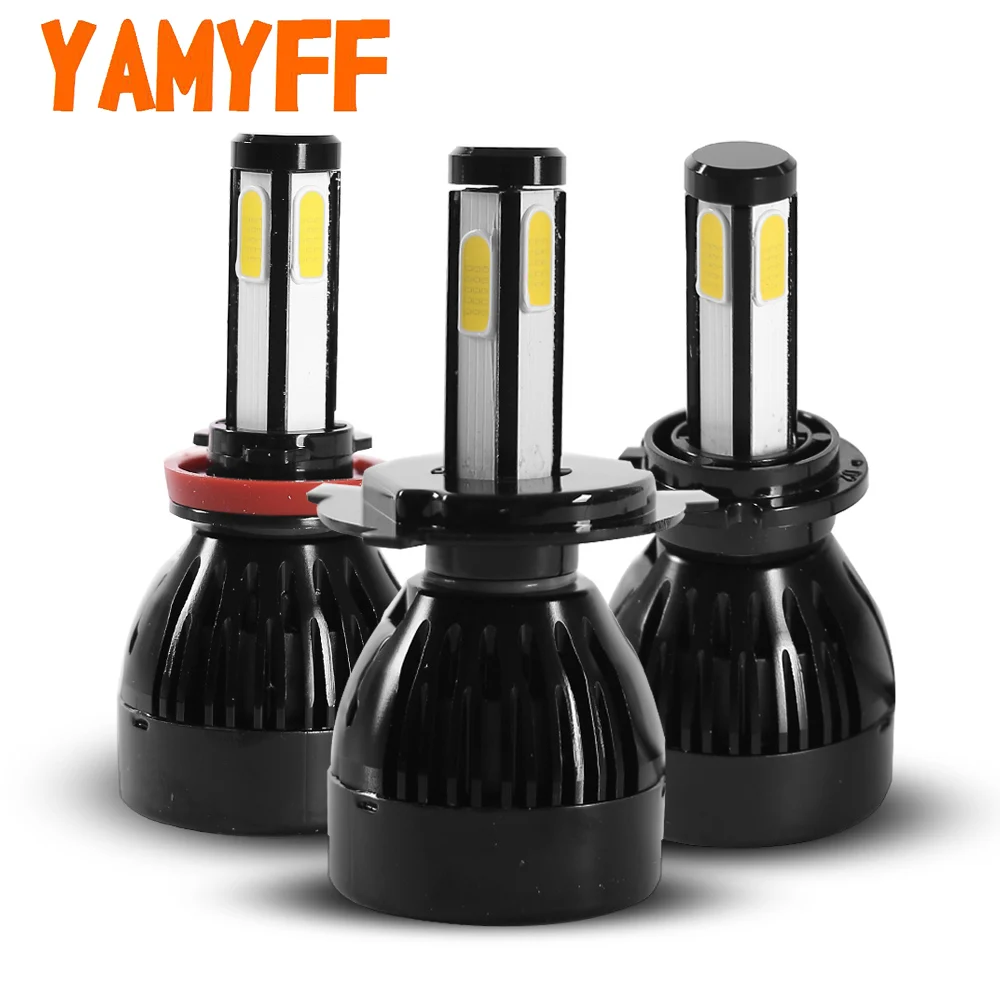 Фара YAMYFF Canbus H7 светодиодный лампа H4 D1S D2S D3S D4S 9005 9006 H11 4 боковых COB 10000LM 6000K комплект
