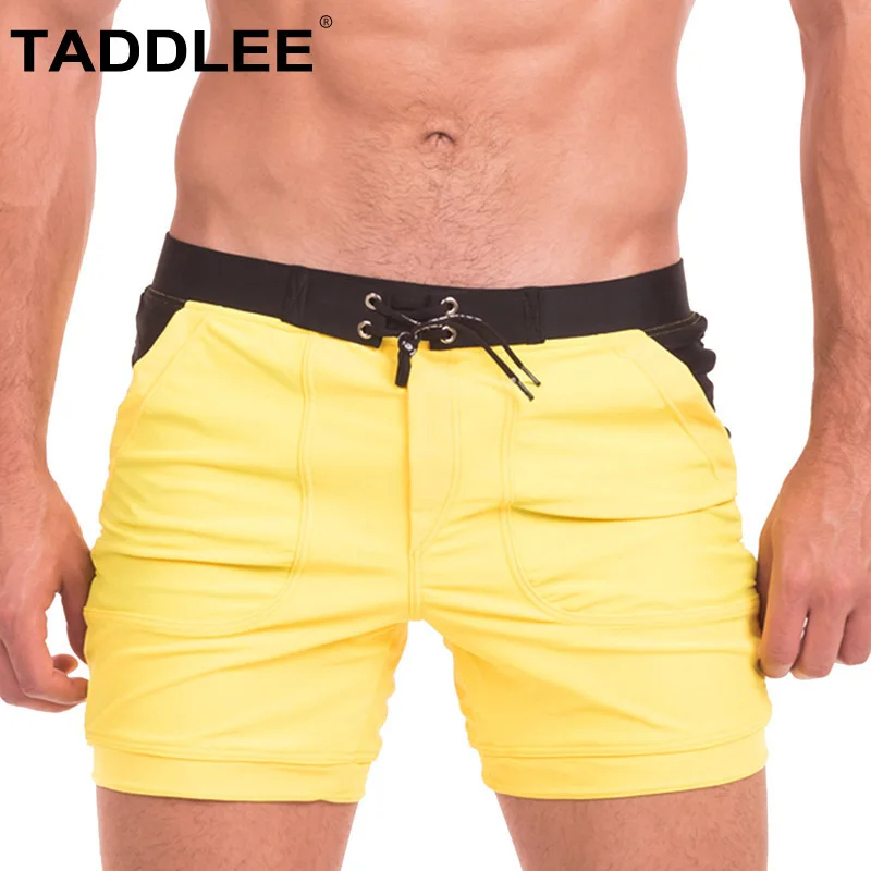 Бренд Taddlee мужские сексуальные купальники пляжные длинные базовые с карманами