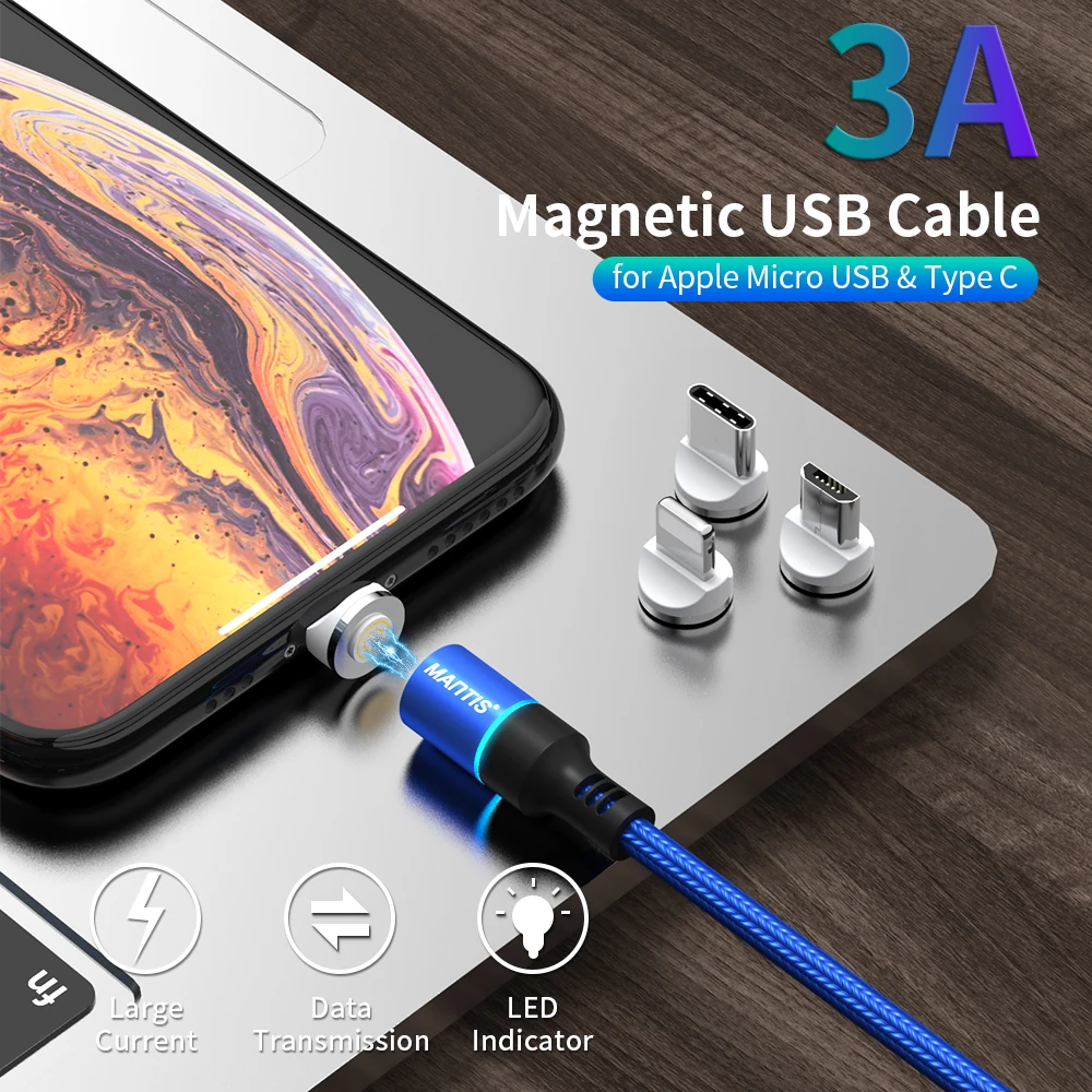 MANTIS 3A Магнитный зарядный Micro Usb кабель для samsung S7 провод для быстрой зарядки Магнитный кабель huawei Xiaomi Redmi 4X Note 4 5