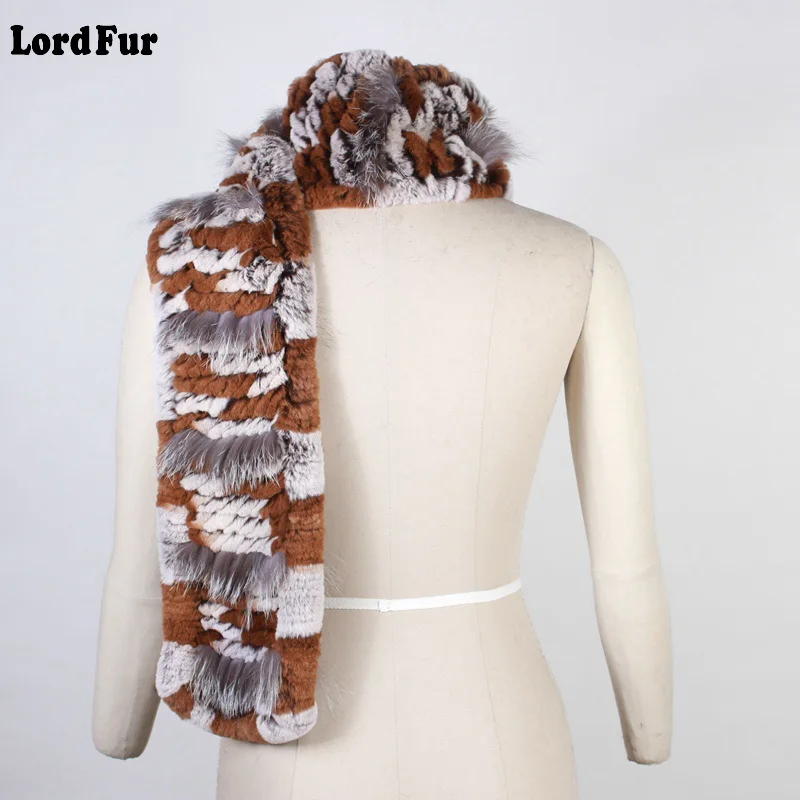 Женские шарфы с натуральным кроличьим мехом TopFurMall Разноцветные длинные лисьим