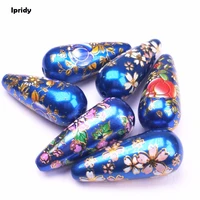 blue japan painting vintage japanese colored drawing beads drop the bottom of color flower pattern opaque 13x33mm 10 pcslot