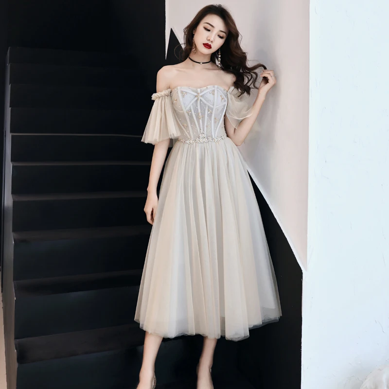 Женское коктейльное платье SSYFashion элегантное Короткое бальное цвета шампанского