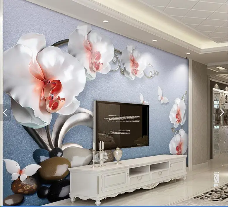 

Custom butterfly orchid floral 3d wall paper for living room contact paper wallpapers phalaenopsis flower photo wallpaper murals