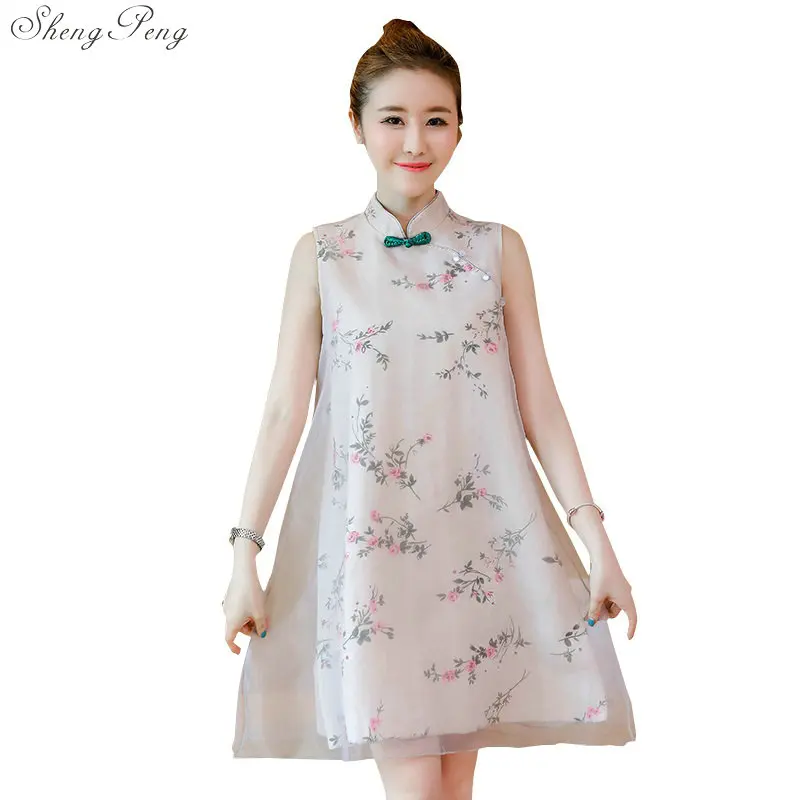 Женское китайское вечернее платье белое кружевное Ципао с вышивкой без рукавов