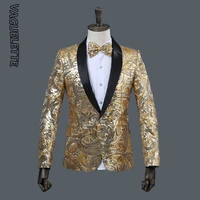 vaguelette paisley floral sequins mens blazer jacket coat for singers goldenpink shawl collar blazer for men stage wear m 2xl