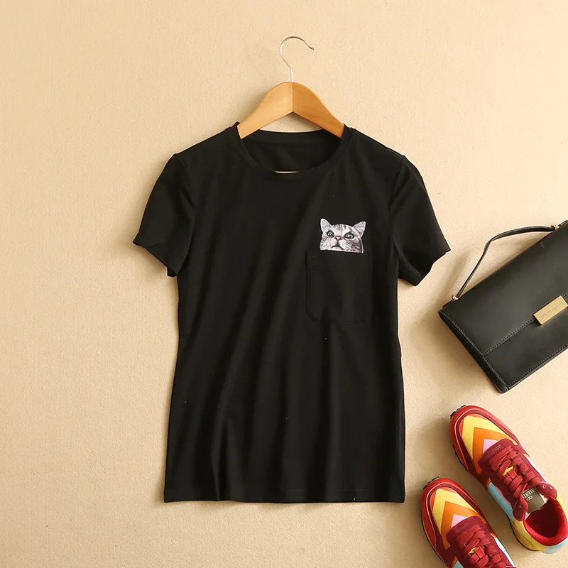 Женская футболка с принтом кошки F1711 Белые Повседневные крутые футболки в летнем