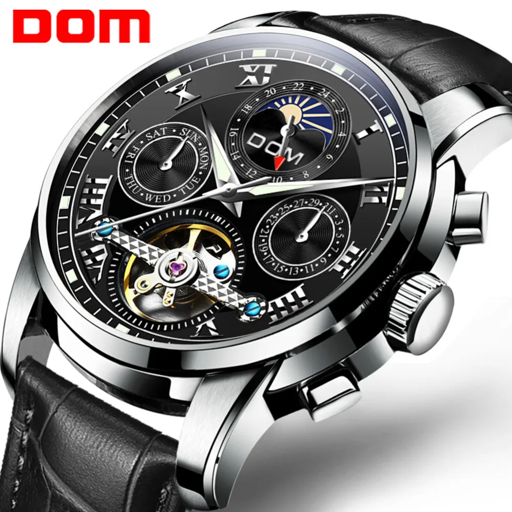 Фото Мужские автоматические механические часы DOM с турбийоном спортивные