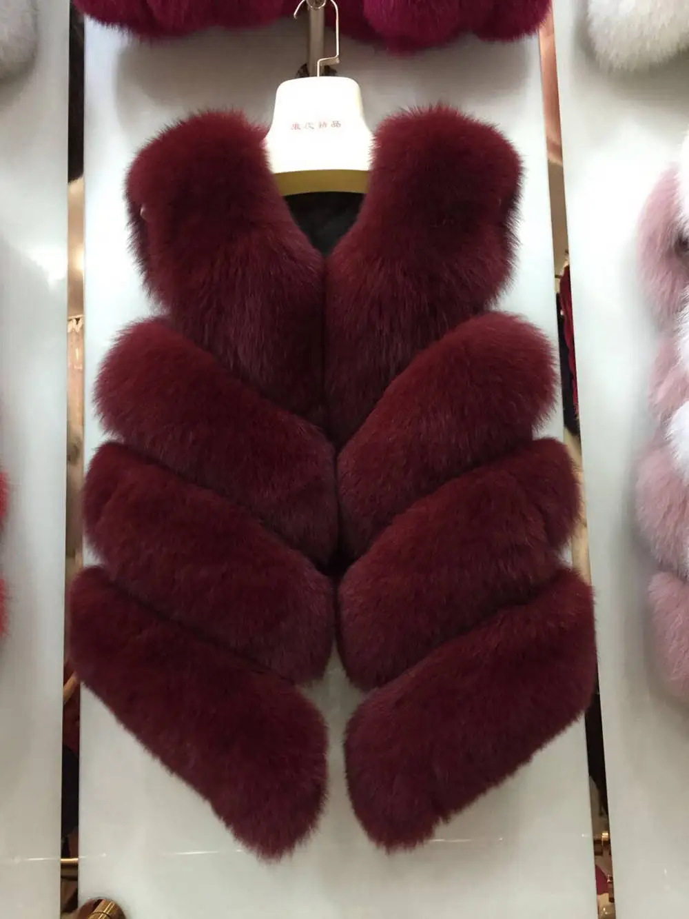 Wine Red 4 ряда, женский жилет на натуральном меху, меховой жилет, модный стиль, женский зимний теплый меховой жилет, высокое качество, розничная/, S7164 - Цвет: Wine Red