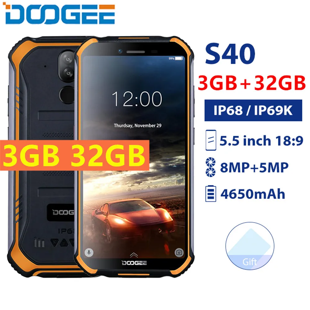doogee s40 android 9 0 pie cell phone ip68 ip69k waterproof 5 5 4650mah face id fingerprint unlock 4g lte nfc smartphone free global shipping