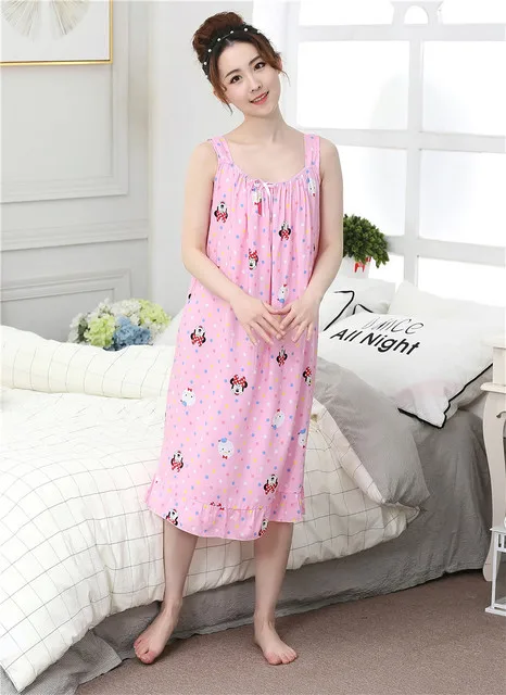 Style 9 Большие женские хлопковые тонкие ночные рубашки, Женская длинная одежда для сна, летние свободные пижамы без рукавов для девочек, ночные рубашки - Цвет: Style 9
