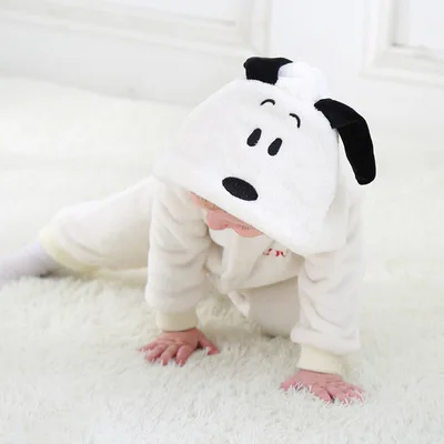 White Dog Детские комбинезоны с героями мультфильмов; зимние теплые коралловые флисовые милые рождественские подарки со львом; пижамы для маленьких мальчиков и девочек; одежда с рыбами; roupas de bebe recem nascido - Цвет: White Dog