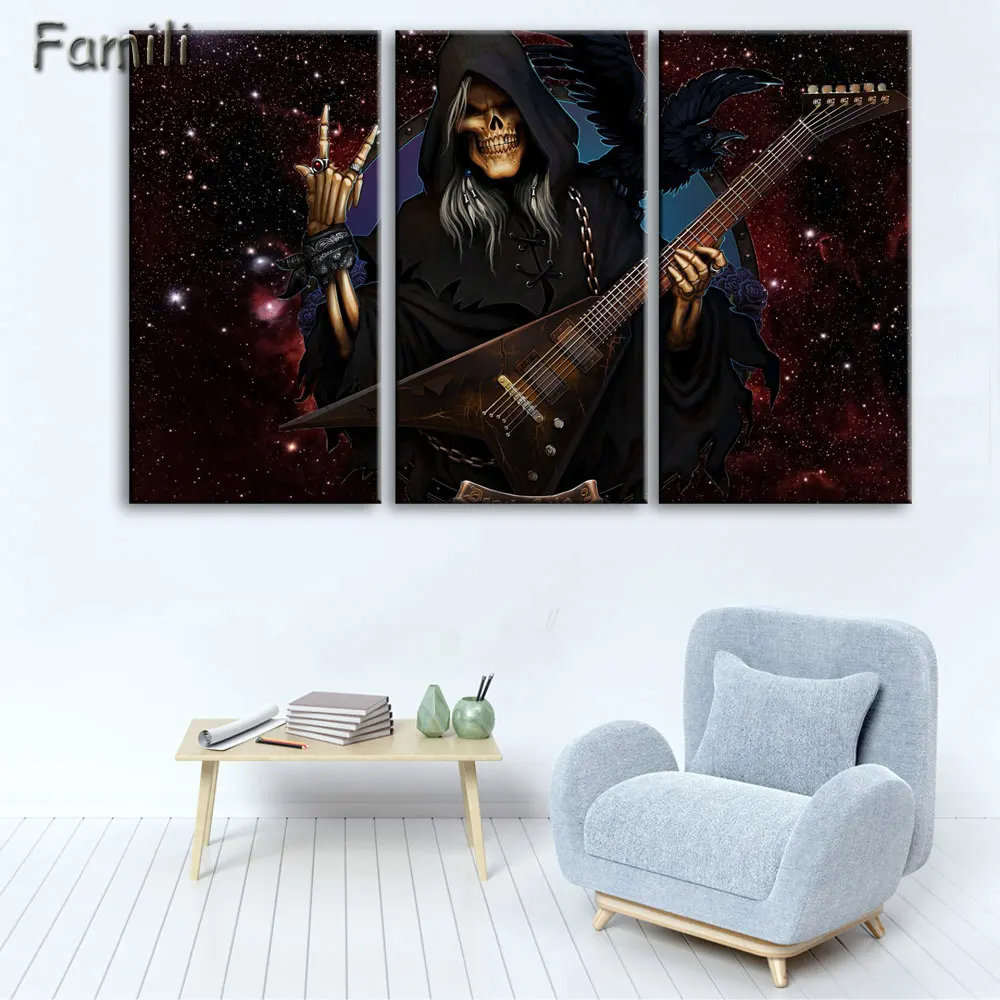 Холст стены Книги по искусству некадрированным Home Decor Фотографии комплект из 3 предметов Электрогитары Картины Винтаж музыкальный инструмент Плакаты HD с Пэн