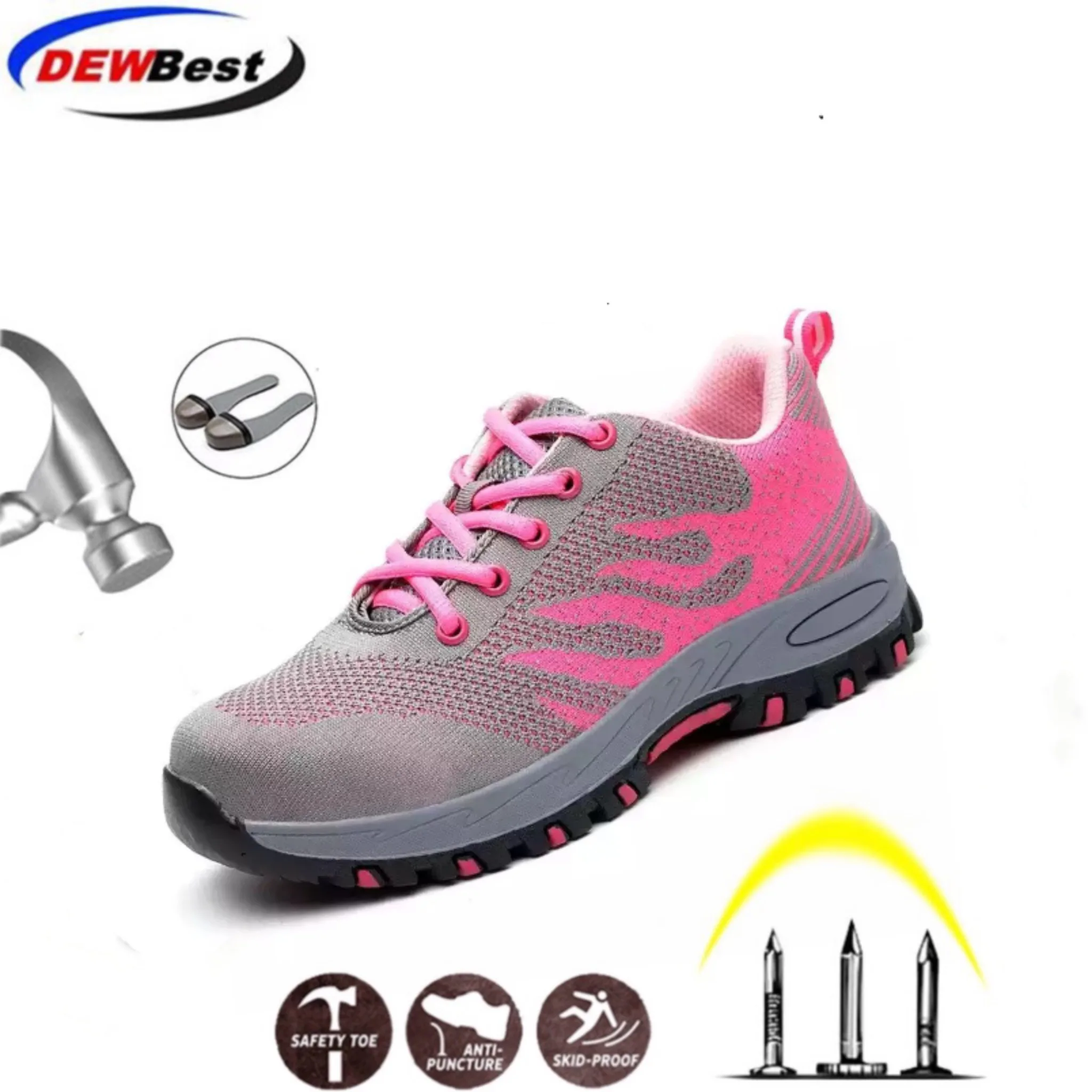 

DEWBEST Breathable Steel Toe Cap Safety Women Shoes Outdoor Anti-slip Steel Puncture Proof Construction Work Boots Sneaker Femal