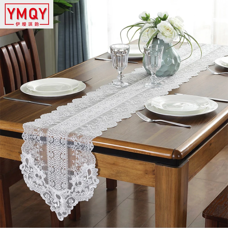 YMQY Korean Lace Table Runner Wedding Decoration White Flag Embroidered Tablecloths TV Cabinet Cover | Дом и сад